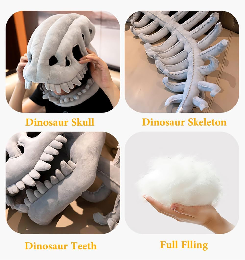 Wearable Dinosaur Skeleton Spinosaurus Plush Dino Outfit,3D Dinosaur Skeleton Capes Plush Skulls,Halloween Costumes,33 Inches