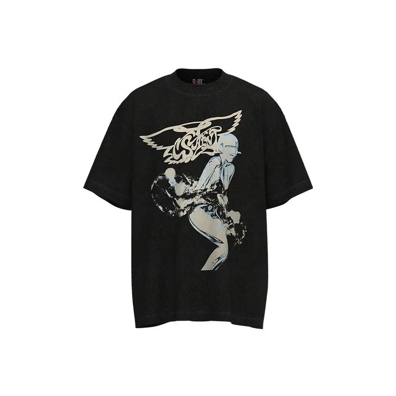 Mens T Shirts Saint Michael Washed and Worn Short Sleeve Fashion Retro Print Vintage Couple T-Shirt