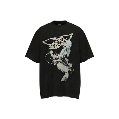 Mens T Shirts Saint Michael Washed and Worn Short Sleeve Fashion Retro Print Vintage Couple T-Shirt