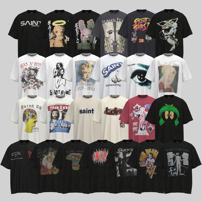 Mens T Shirts Saint Michael Washed and Worn Short Sleeve Fashion Retro Print Vintage Couple T-Shirt