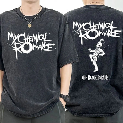 My Chemical Romance Punk Band Vintage Washed T-Shirt the Black Parade Is Dead T-Shirts Men Women Gothic Cotton Oversized T Shirt