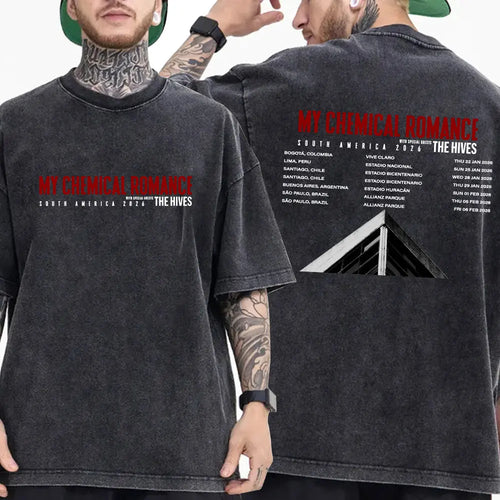 My Chemical Romance Punk Band Vintage Washed T-Shirt the Black Parade Is Dead T-Shirts Men Women Gothic Cotton Oversized T Shirt