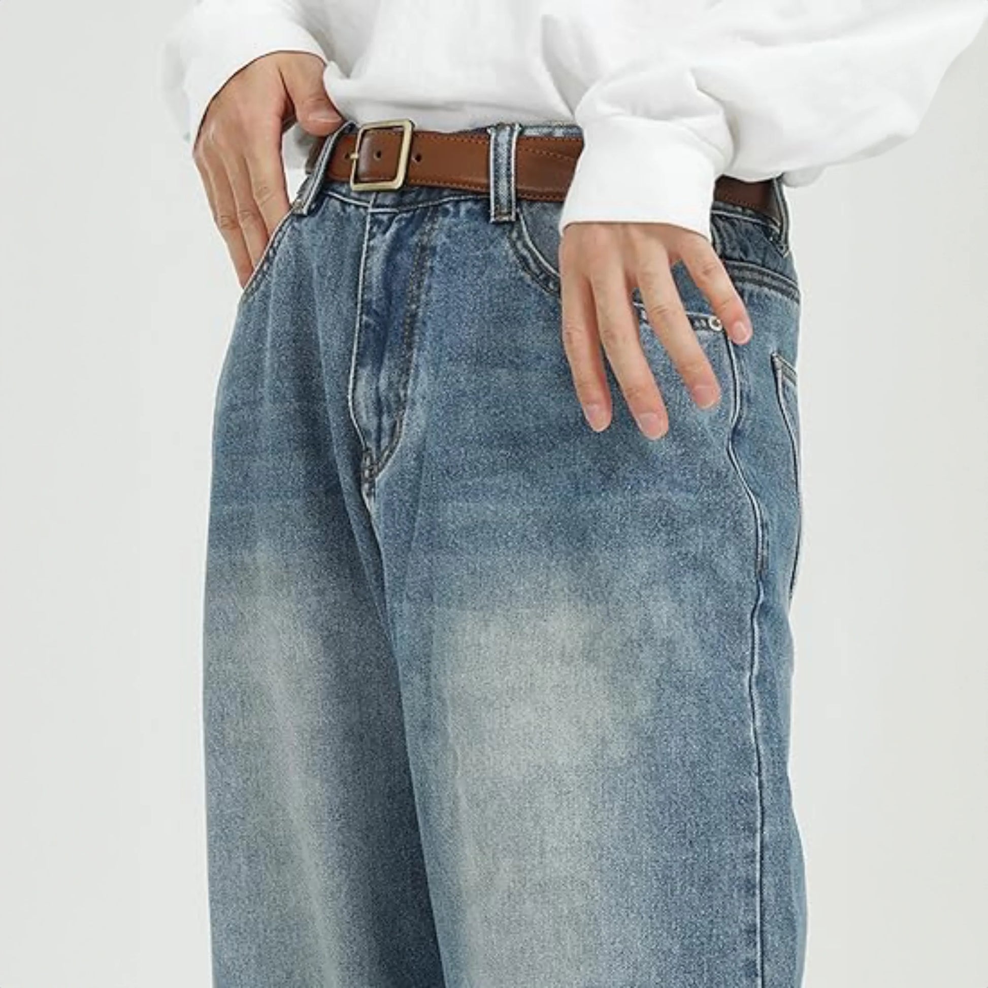 Men'S Wide Leg Jeans Y2K Vintage Baggy Loose Fit Jeans Hip Hop Denim Pants 90S Streetwear