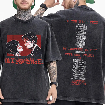My Chemical Romance Punk Band Vintage Washed T-Shirt the Black Parade Is Dead T-Shirts Men Women Gothic Cotton Oversized T Shirt