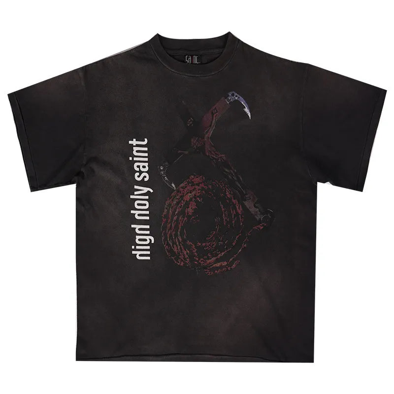 Mens T Shirts Saint Michael Washed and Worn Short Sleeve Fashion Retro Print Vintage Couple T-Shirt