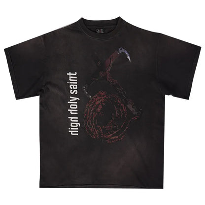 Mens T Shirts Saint Michael Washed and Worn Short Sleeve Fashion Retro Print Vintage Couple T-Shirt