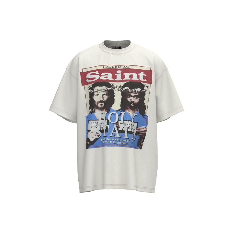 Mens T Shirts Saint Michael Washed and Worn Short Sleeve Fashion Retro Print Vintage Couple T-Shirt
