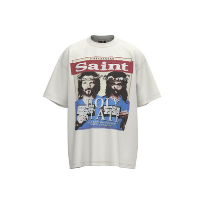Mens T Shirts Saint Michael Washed and Worn Short Sleeve Fashion Retro Print Vintage Couple T-Shirt