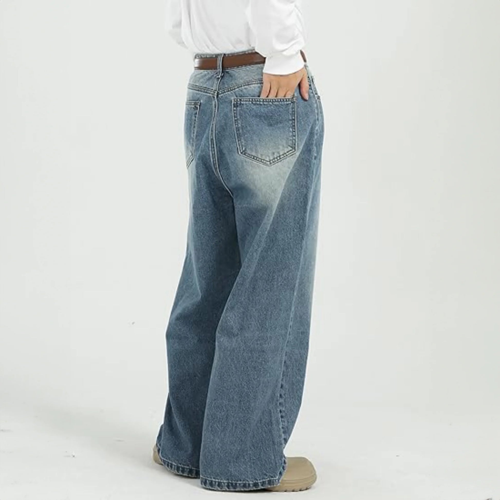 Men'S Wide Leg Jeans Y2K Vintage Baggy Loose Fit Jeans Hip Hop Denim Pants 90S Streetwear