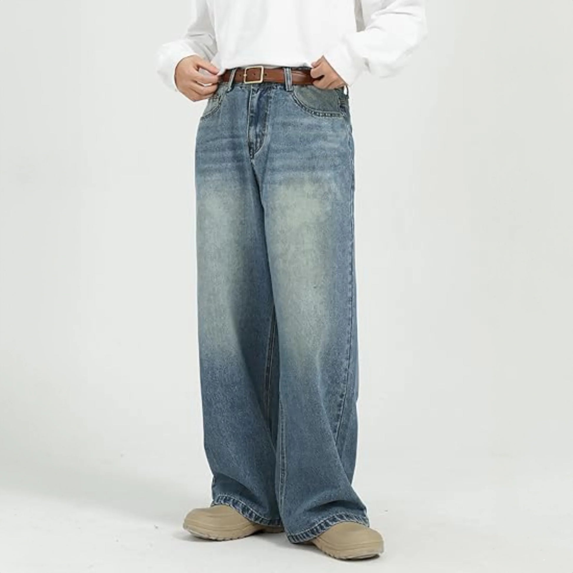 Men'S Wide Leg Jeans Y2K Vintage Baggy Loose Fit Jeans Hip Hop Denim Pants 90S Streetwear