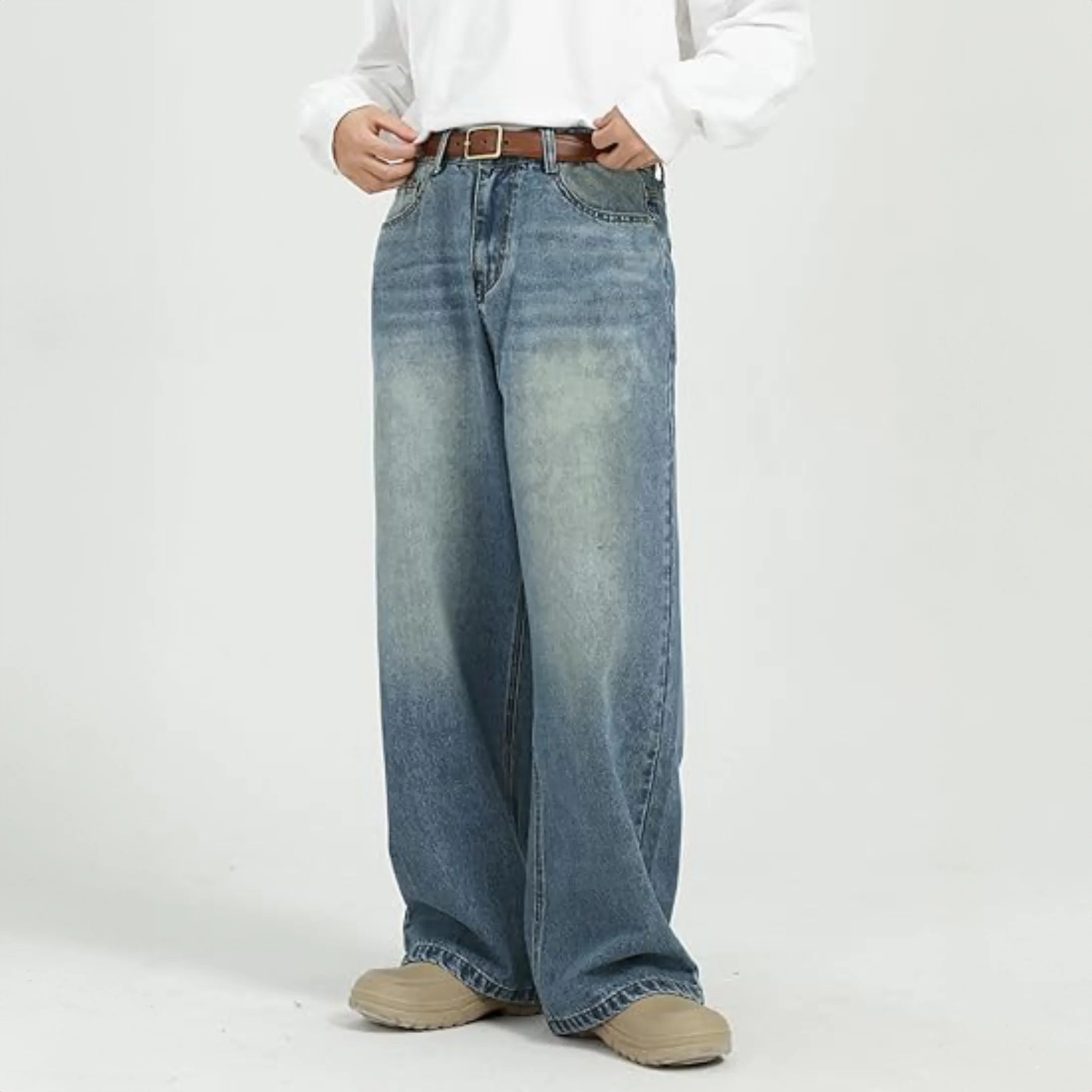 Men'S Wide Leg Jeans Y2K Vintage Baggy Loose Fit Jeans Hip Hop Denim Pants 90S Streetwear