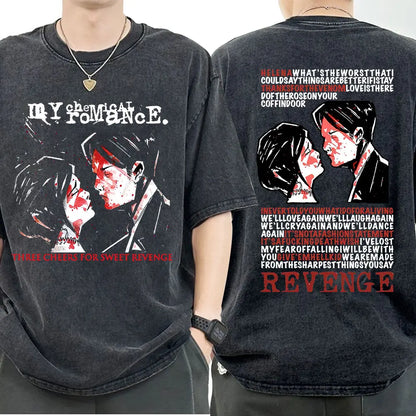 My Chemical Romance Punk Band Vintage Washed T-Shirt the Black Parade Is Dead T-Shirts Men Women Gothic Cotton Oversized T Shirt