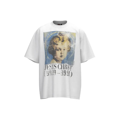 Mens T Shirts Saint Michael Washed and Worn Short Sleeve Fashion Retro Print Vintage Couple T-Shirt
