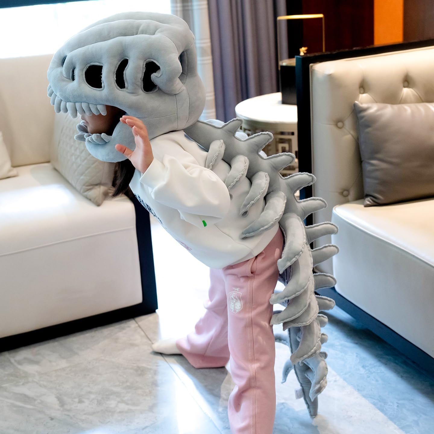 Wearable Dinosaur Skeleton Spinosaurus Plush Dino Outfit,3D Dinosaur Skeleton Capes Plush Skulls,Halloween Costumes,33 Inches