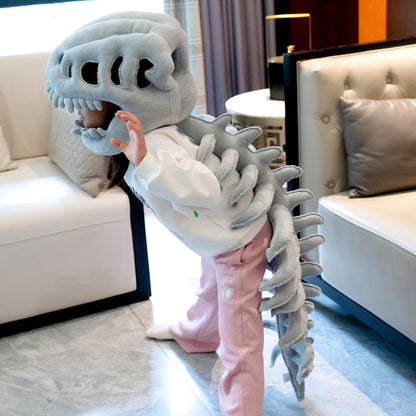 Wearable Dinosaur Skeleton Spinosaurus Plush Dino Outfit,3D Dinosaur Skeleton Capes Plush Skulls,Halloween Costumes,33 Inches