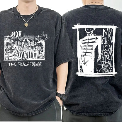 My Chemical Romance Punk Band Vintage Washed T-Shirt the Black Parade Is Dead T-Shirts Men Women Gothic Cotton Oversized T Shirt