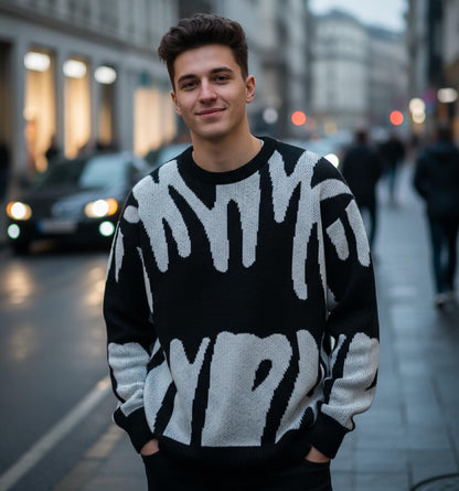 Y2K Graphic Knit Sweater: Oversized Streetwear Pullover