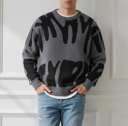 Y2K Graphic Knit Sweater: Oversized Streetwear Pullover