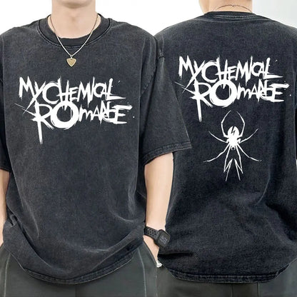 My Chemical Romance Punk Band Vintage Washed T-Shirt the Black Parade Is Dead T-Shirts Men Women Gothic Cotton Oversized T Shirt
