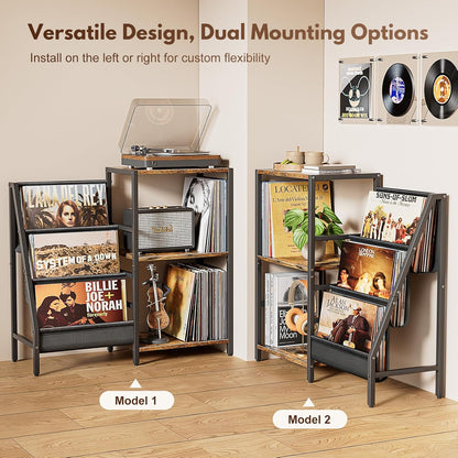 Record Player Stand, Turntable Stand with 3-Tier Vinyl Record Storage, Record Player Table 200 Albums, End Table with Vinyl Display Holder Shelf, Record Player Cabinet Media Console for Stereo