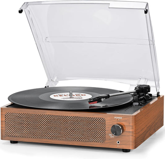 Vinyl Record Player with Speakers Vintage Turntable for Vinyls Records Belt-Driven Turntables 3-Speed Bluetooth Playback Headphone AUX RCA Line LP Vinyls Players for Sound Enjoyment Retro Brown