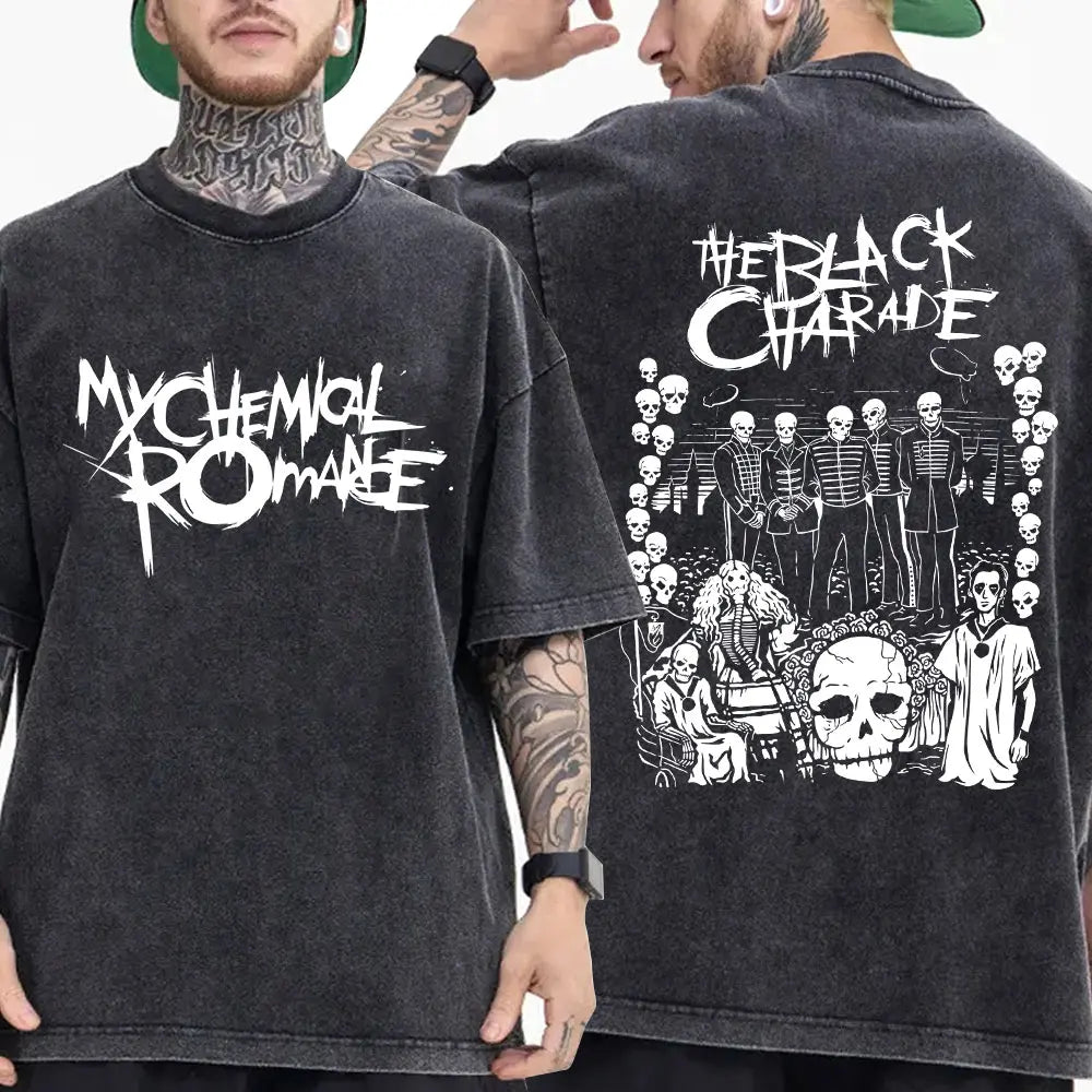 My Chemical Romance Punk Band Vintage Washed T-Shirt the Black Parade Is Dead T-Shirts Men Women Gothic Cotton Oversized T Shirt