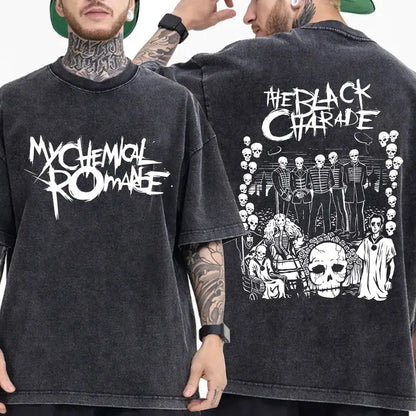 My Chemical Romance Punk Band Vintage Washed T-Shirt the Black Parade Is Dead T-Shirts Men Women Gothic Cotton Oversized T Shirt