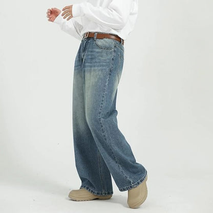 Men'S Wide Leg Jeans Y2K Vintage Baggy Loose Fit Jeans Hip Hop Denim Pants 90S Streetwear