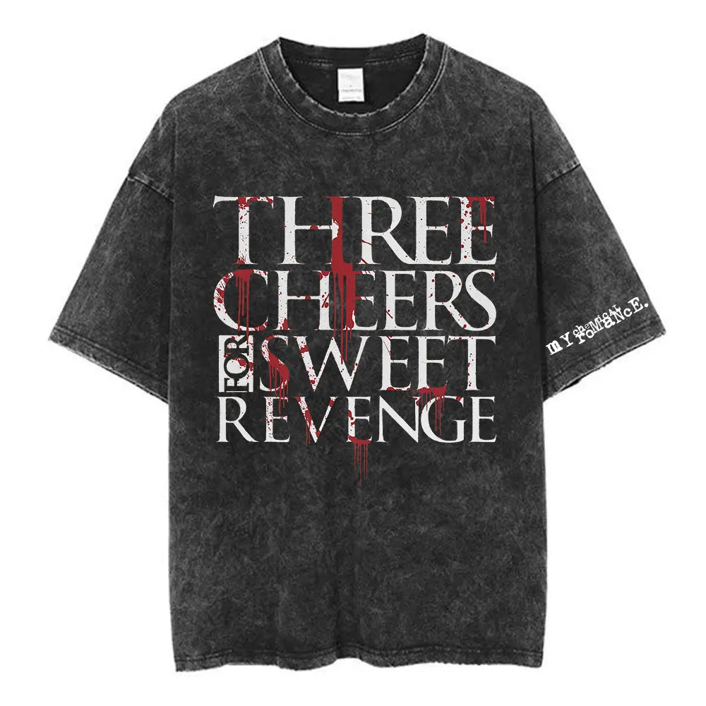 My Chemical Romance Punk Band Vintage Washed T-Shirt the Black Parade Is Dead T-Shirts Men Women Gothic Cotton Oversized T Shirt