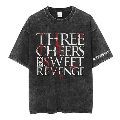 My Chemical Romance Punk Band Vintage Washed T-Shirt the Black Parade Is Dead T-Shirts Men Women Gothic Cotton Oversized T Shirt