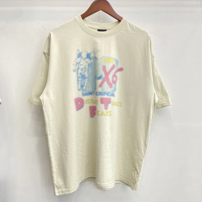 Mens T Shirts Saint Michael Washed and Worn Short Sleeve Fashion Retro Print Vintage Couple T-Shirt