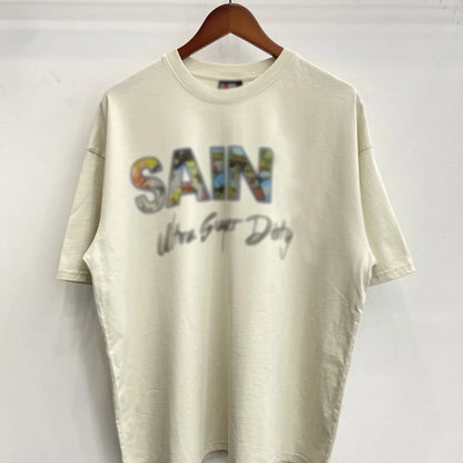 Mens T Shirts Saint Michael Washed and Worn Short Sleeve Fashion Retro Print Vintage Couple T-Shirt