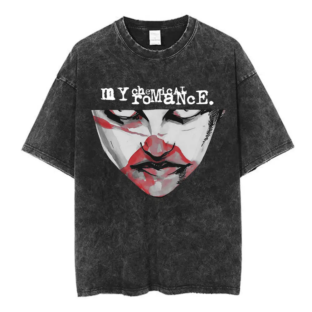 My Chemical Romance Punk Band Vintage Washed T-Shirt the Black Parade Is Dead T-Shirts Men Women Gothic Cotton Oversized T Shirt