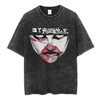 My Chemical Romance Punk Band Vintage Washed T-Shirt the Black Parade Is Dead T-Shirts Men Women Gothic Cotton Oversized T Shirt