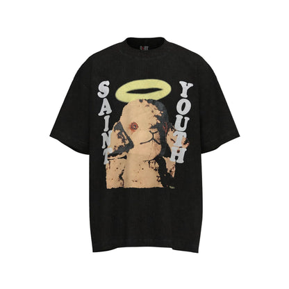 Mens T Shirts Saint Michael Washed and Worn Short Sleeve Fashion Retro Print Vintage Couple T-Shirt