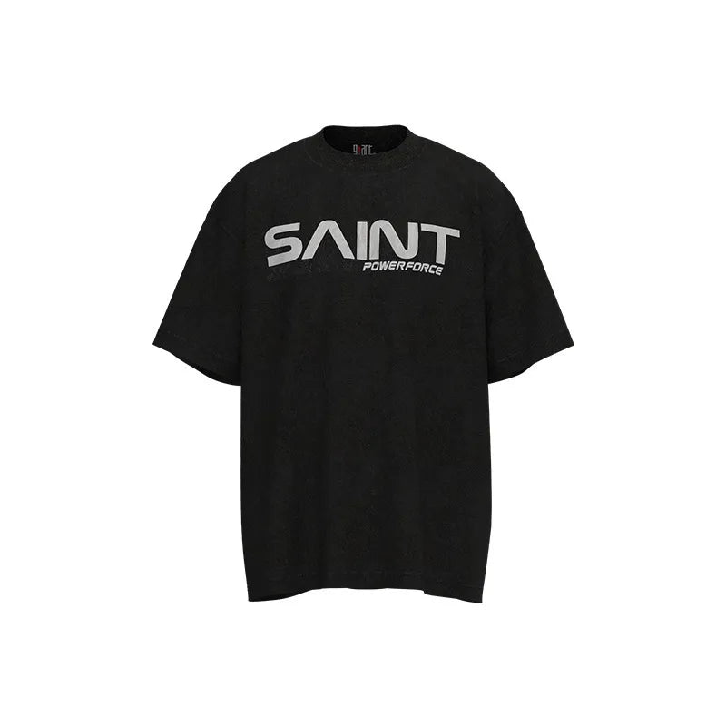 Mens T Shirts Saint Michael Washed and Worn Short Sleeve Fashion Retro Print Vintage Couple T-Shirt
