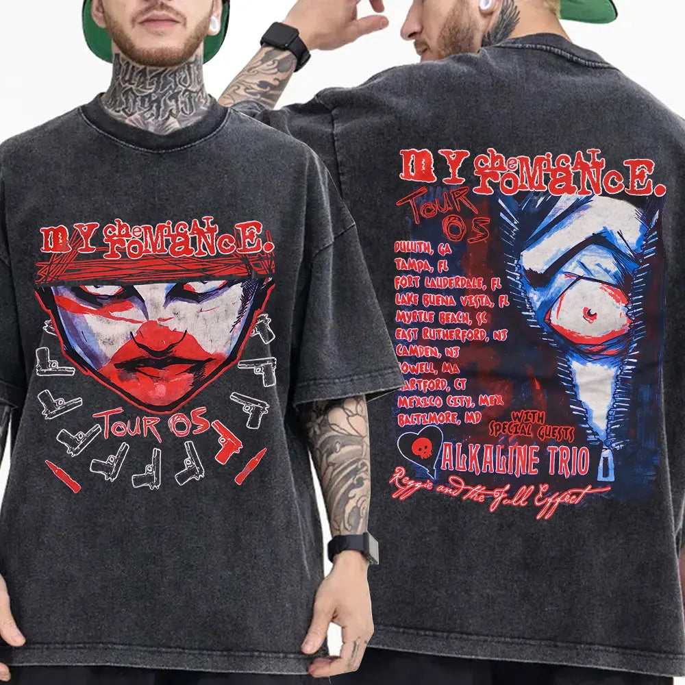 My Chemical Romance Punk Band Vintage Washed T-Shirt the Black Parade Is Dead T-Shirts Men Women Gothic Cotton Oversized T Shirt