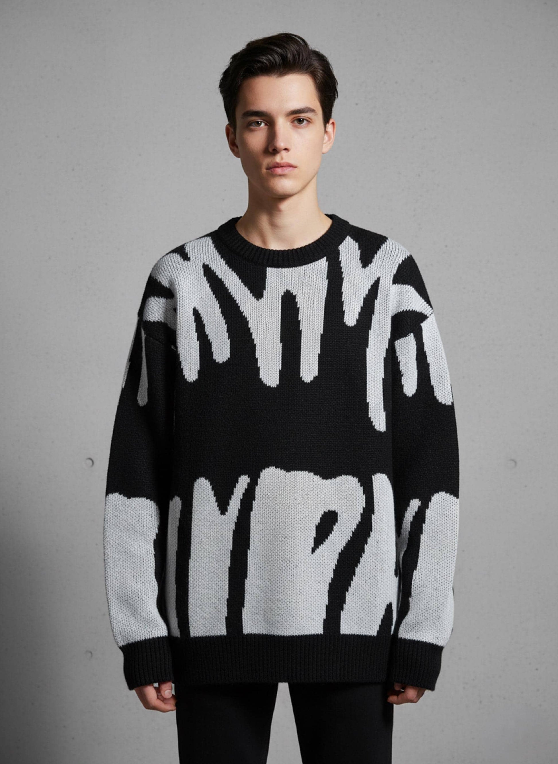 Y2K Graphic Knit Sweater: Oversized Streetwear Pullover