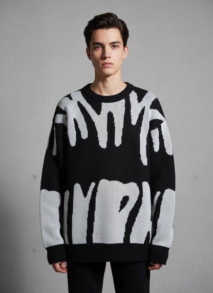 Y2K Graphic Knit Sweater: Oversized Streetwear Pullover